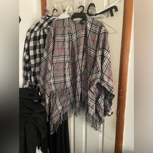 Plaid Gray and Red Shawl